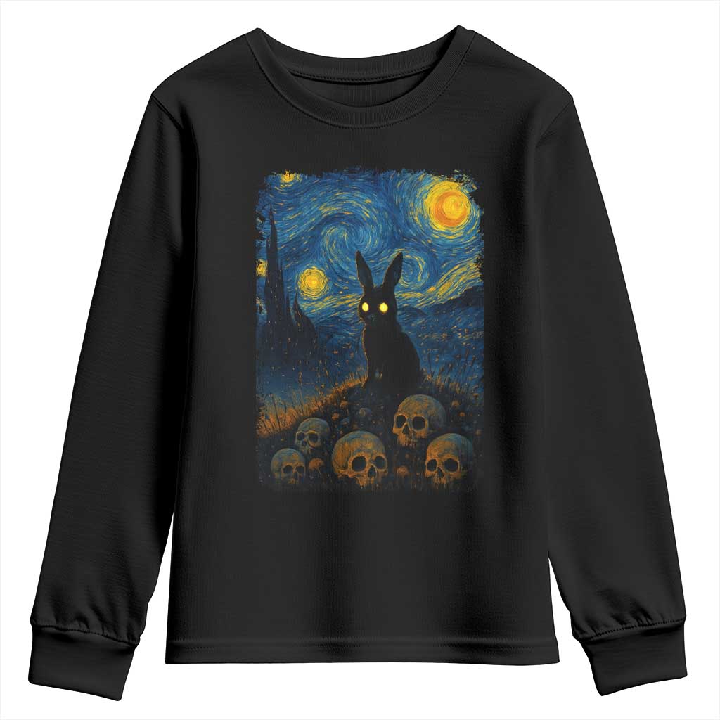 Creepy Cute Bunny Rabbits Youth Sweatshirt Alt Goth Grunge Dark Horror Starry Night Van Gogh Aesthetic