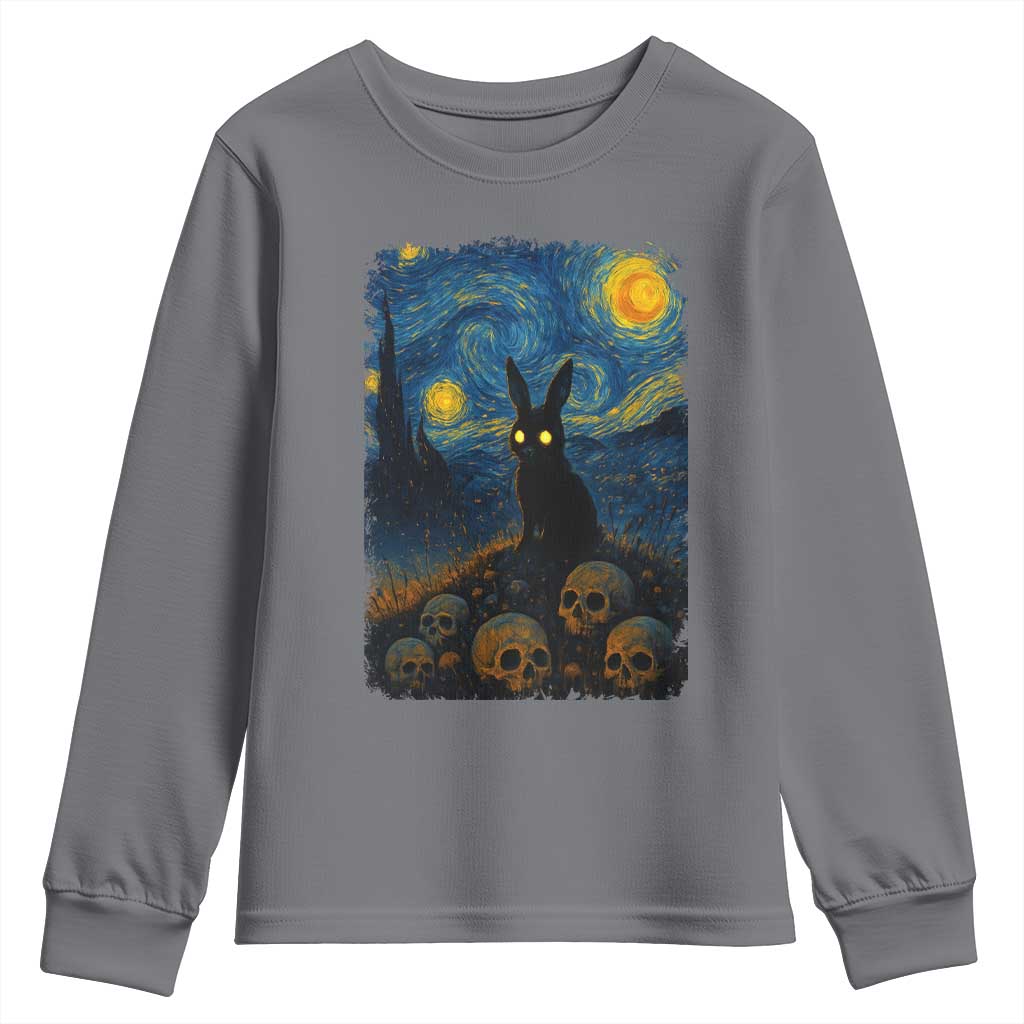 Creepy Cute Bunny Rabbits Youth Sweatshirt Alt Goth Grunge Dark Horror Starry Night Van Gogh Aesthetic