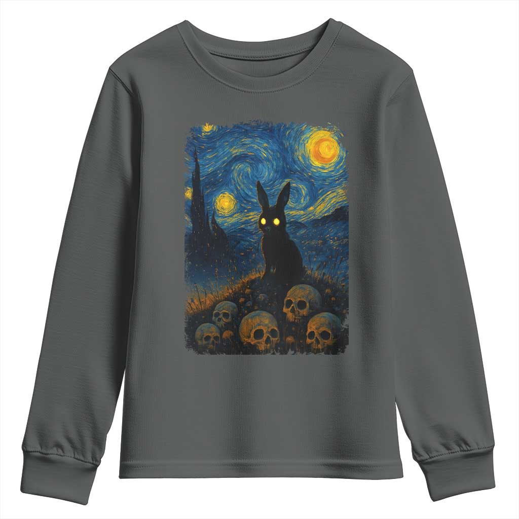 Creepy Cute Bunny Rabbits Youth Sweatshirt Alt Goth Grunge Dark Horror Starry Night Van Gogh Aesthetic