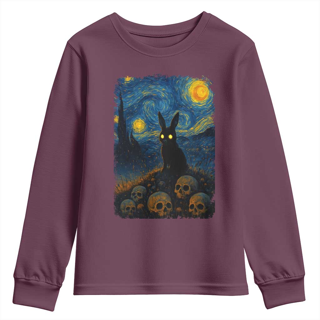 Creepy Cute Bunny Rabbits Youth Sweatshirt Alt Goth Grunge Dark Horror Starry Night Van Gogh Aesthetic