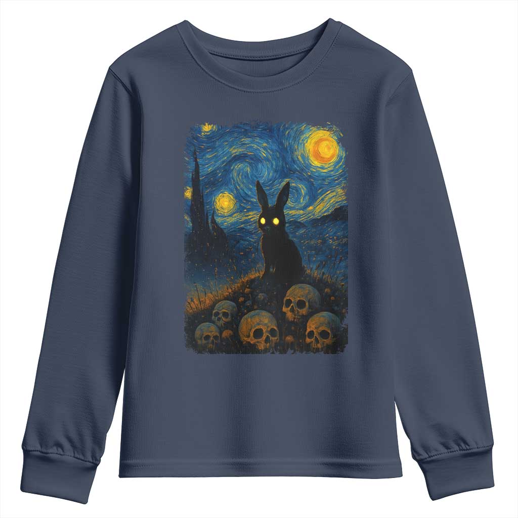 Creepy Cute Bunny Rabbits Youth Sweatshirt Alt Goth Grunge Dark Horror Starry Night Van Gogh Aesthetic