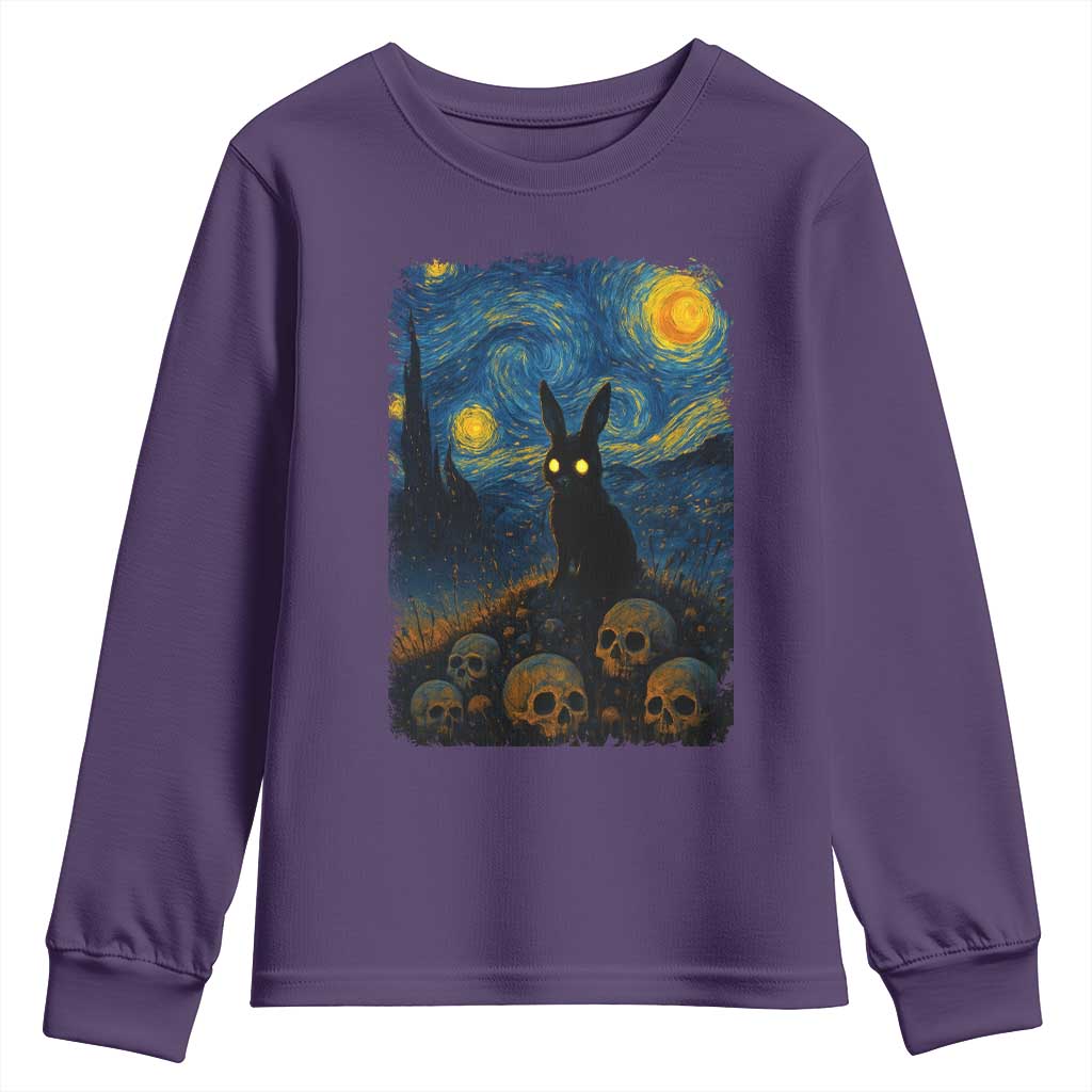 Creepy Cute Bunny Rabbits Youth Sweatshirt Alt Goth Grunge Dark Horror Starry Night Van Gogh Aesthetic