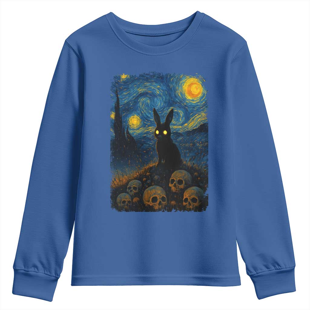 Creepy Cute Bunny Rabbits Youth Sweatshirt Alt Goth Grunge Dark Horror Starry Night Van Gogh Aesthetic