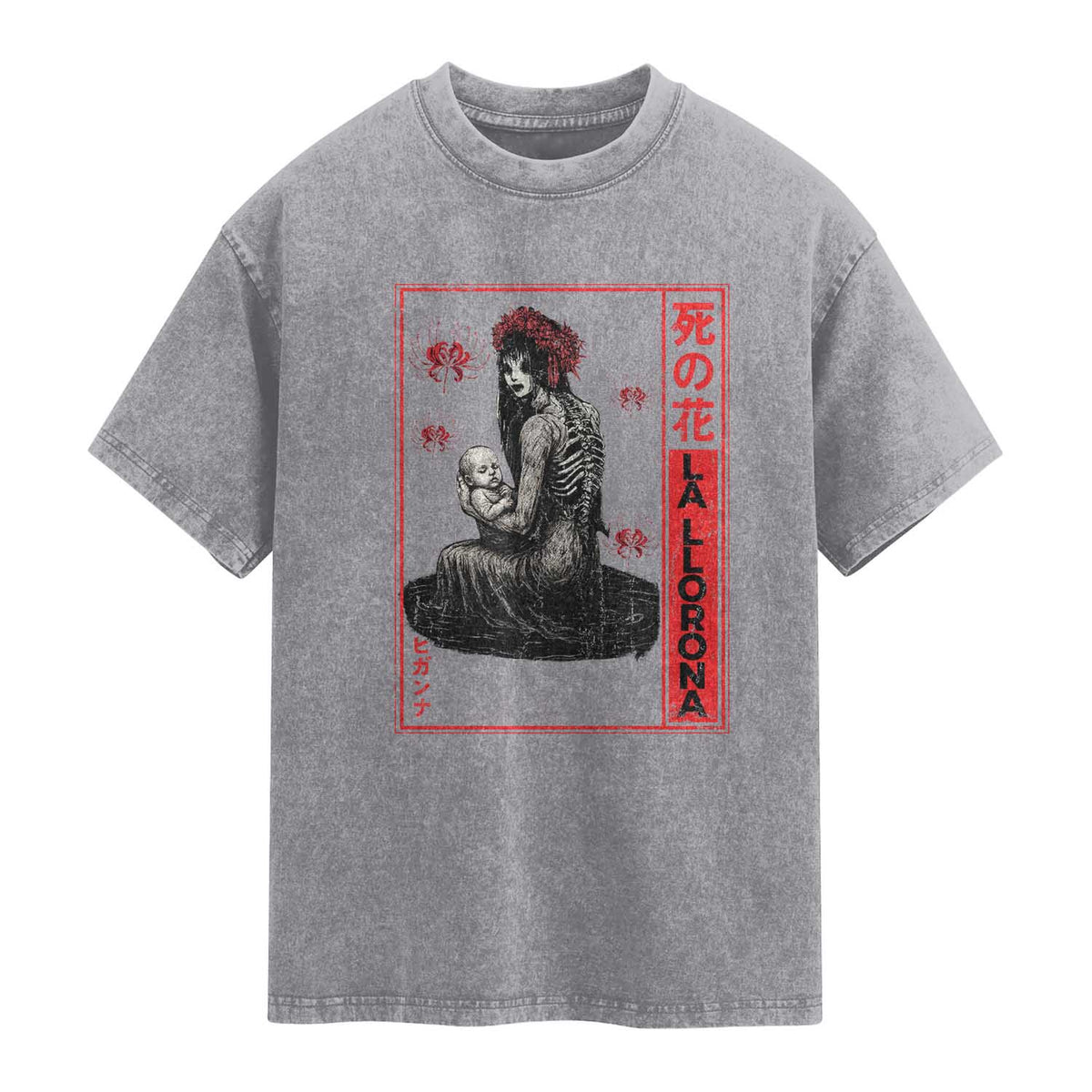 La Llorona Washed Cotton T-Shirt Folklore Japanese Spider Lily Soft Grunge Anime Aesthetic Flower