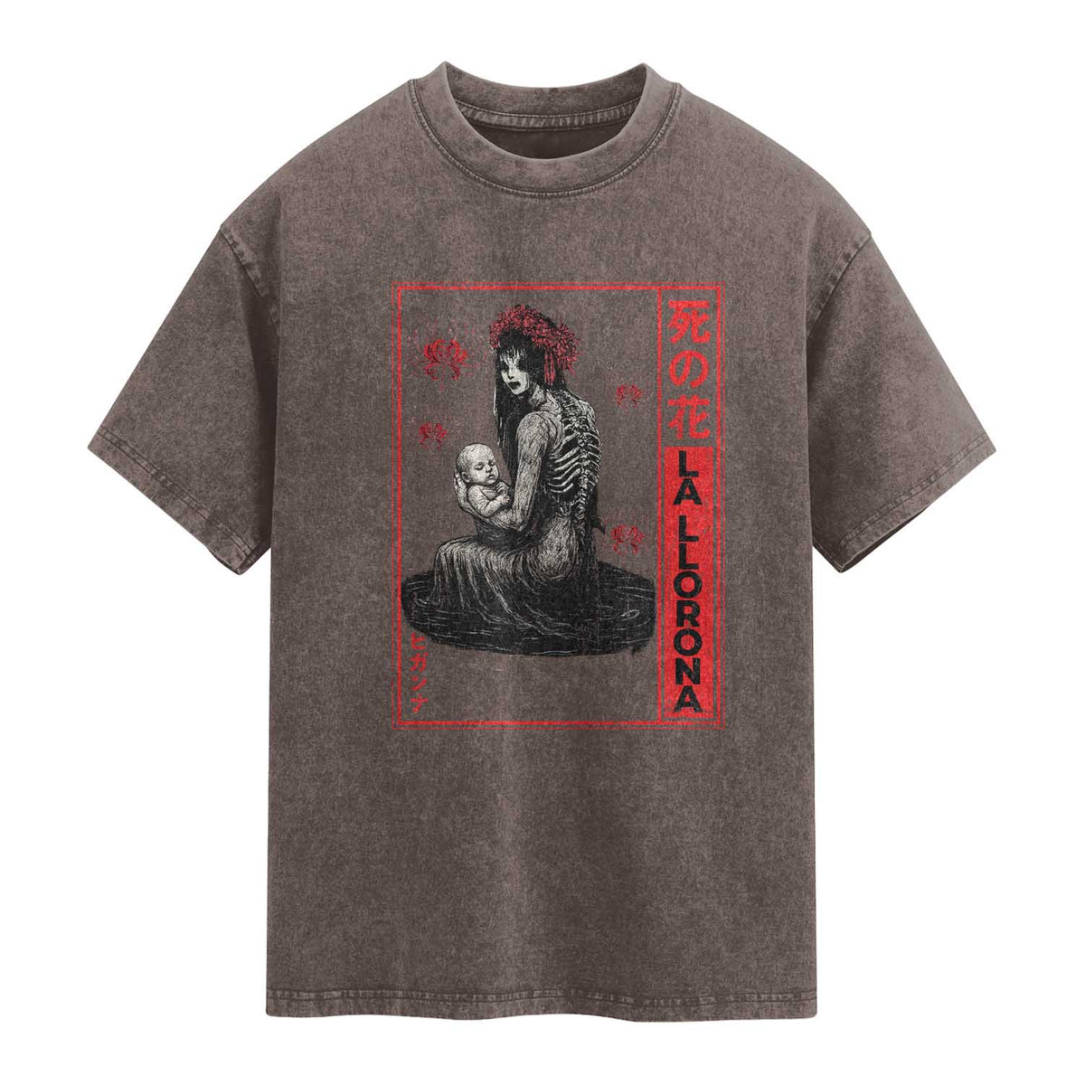 La Llorona Washed Cotton T-Shirt Folklore Japanese Spider Lily Soft Grunge Anime Aesthetic Flower
