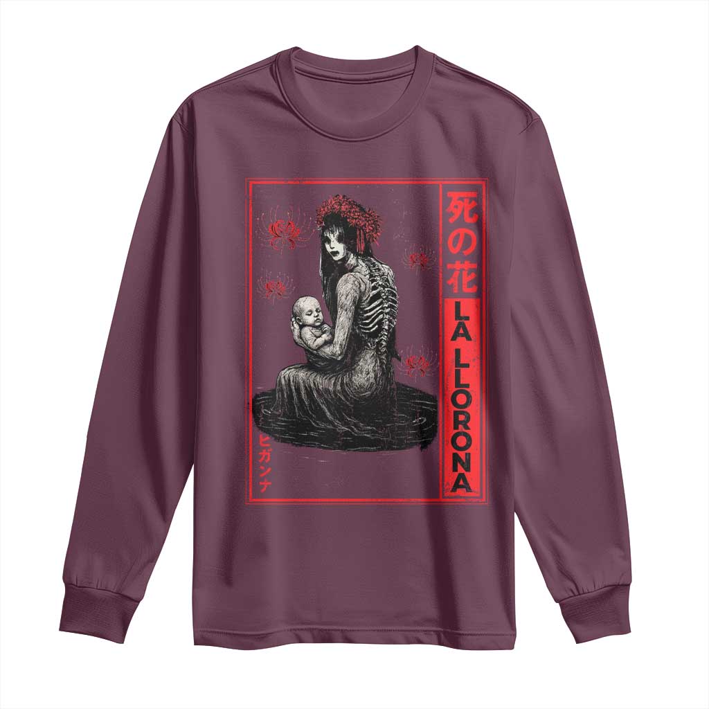 La Llorona Long Sleeve Shirt Folklore Japanese Spider Lily Soft Grunge Anime Aesthetic Flower - Wonder Print Shop