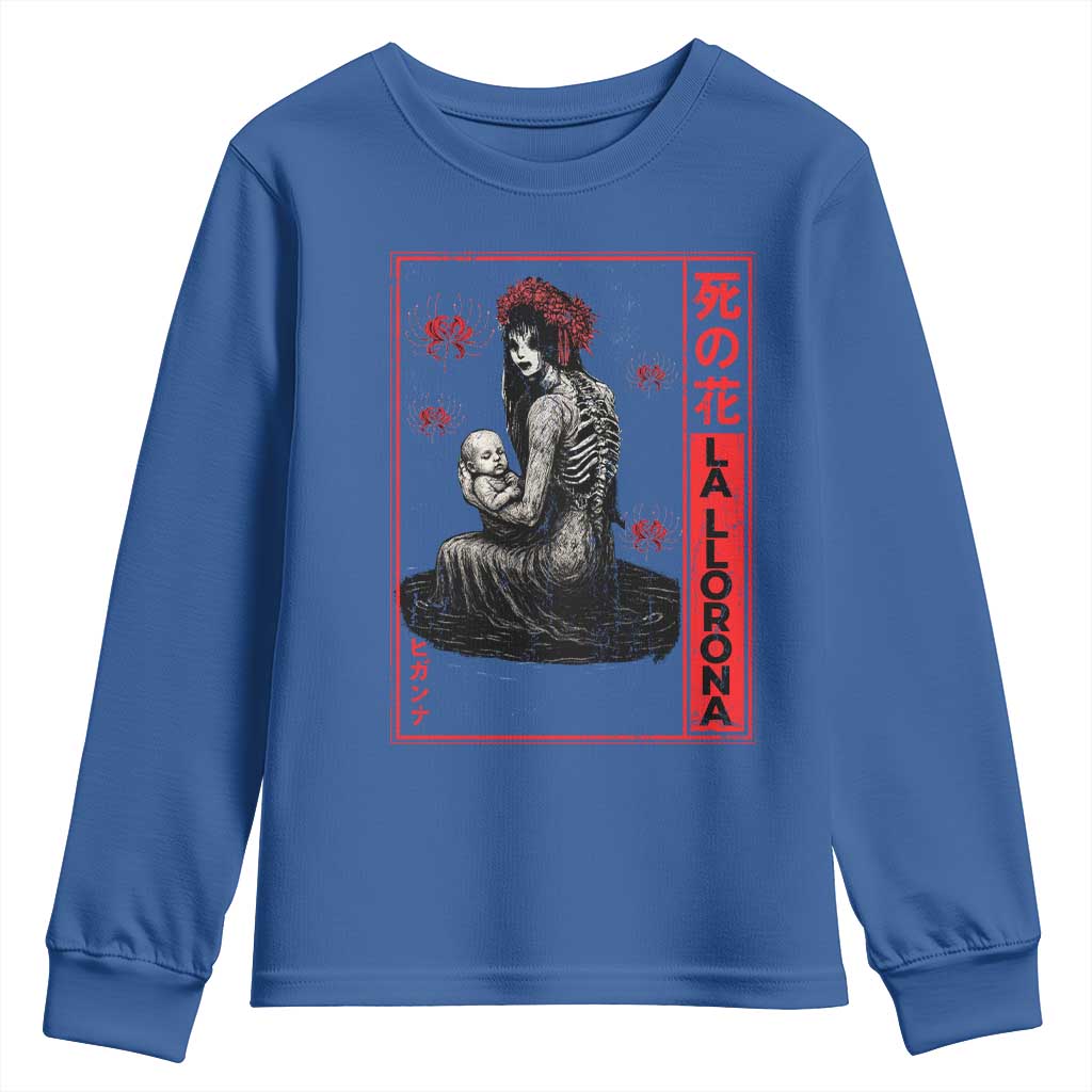 La Llorona Youth Sweatshirt Folklore Japanese Spider Lily Soft Grunge Anime Aesthetic Flower - Wonder Print Shop