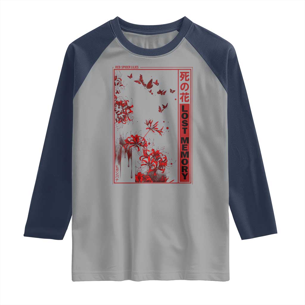 Japanese Spider Lily Raglan Shirt Soft Grunge Anime Aesthetic Flower - Wonder Print Shop