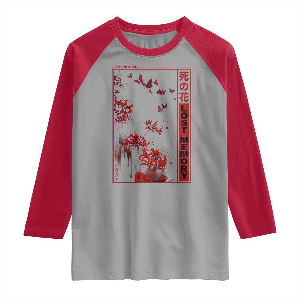 Japanese Spider Lily Raglan Shirt Soft Grunge Anime Aesthetic Flower - Wonder Print Shop