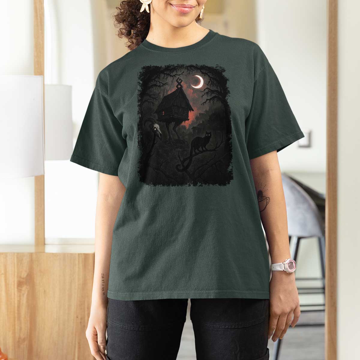 Baba Yaga House T Shirt For Women Gothic Slavic Folklore Russia Fairy Tale - Wonder Print Shop