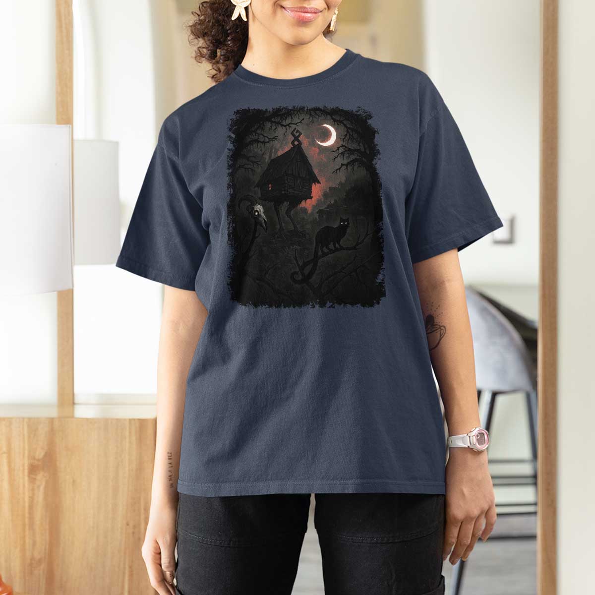 Baba Yaga House T Shirt For Women Gothic Slavic Folklore Russia Fairy Tale - Wonder Print Shop