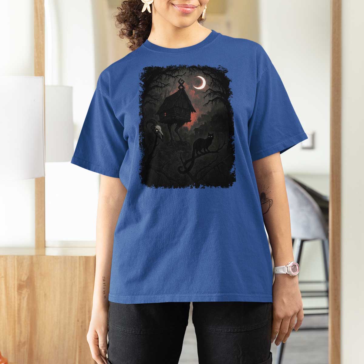 Baba Yaga House T Shirt For Women Gothic Slavic Folklore Russia Fairy Tale - Wonder Print Shop