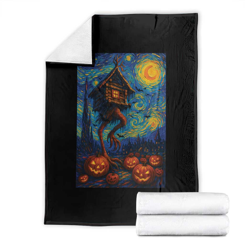Baba Yaga House Throw Blanket Starry Night Van Gogh Slavic Folklore Russia Fairy Tale - Wonder Print Shop