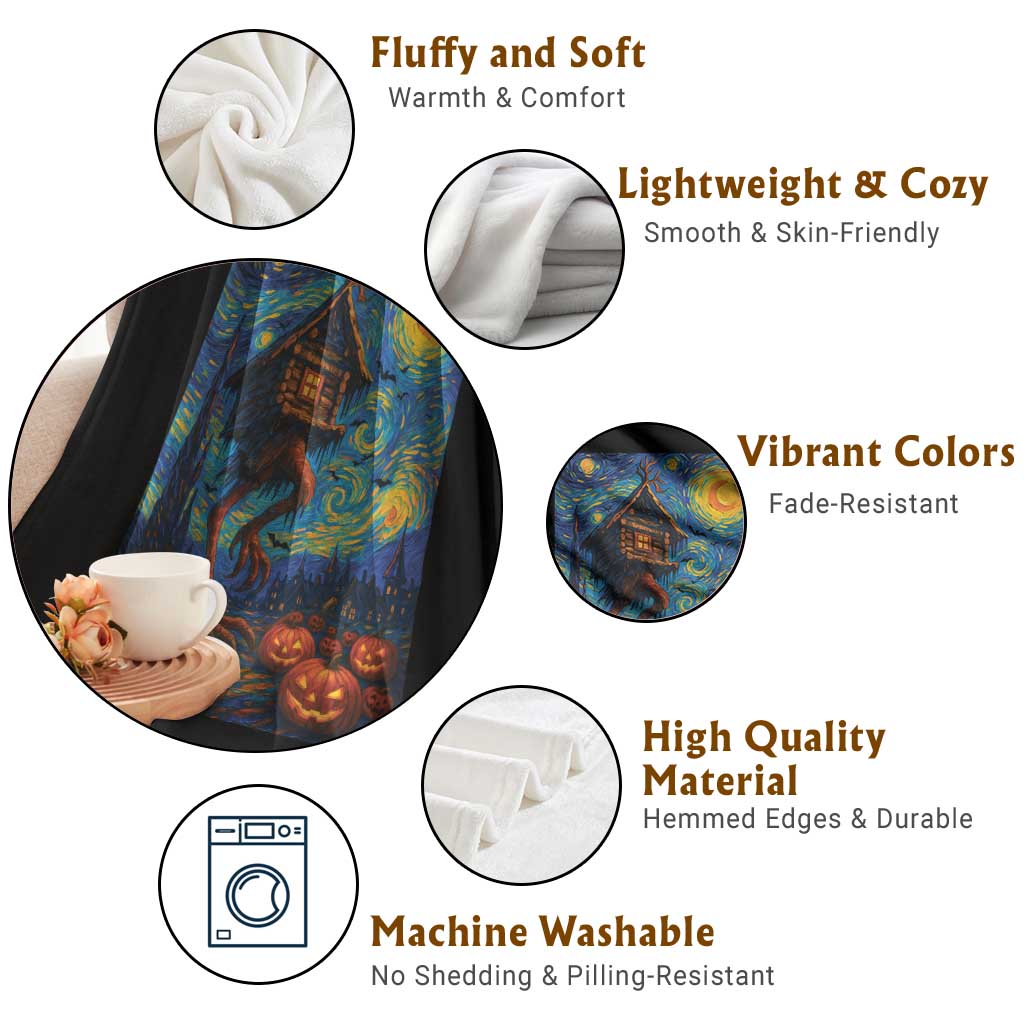 Baba Yaga House Throw Blanket Starry Night Van Gogh Slavic Folklore Russia Fairy Tale - Wonder Print Shop