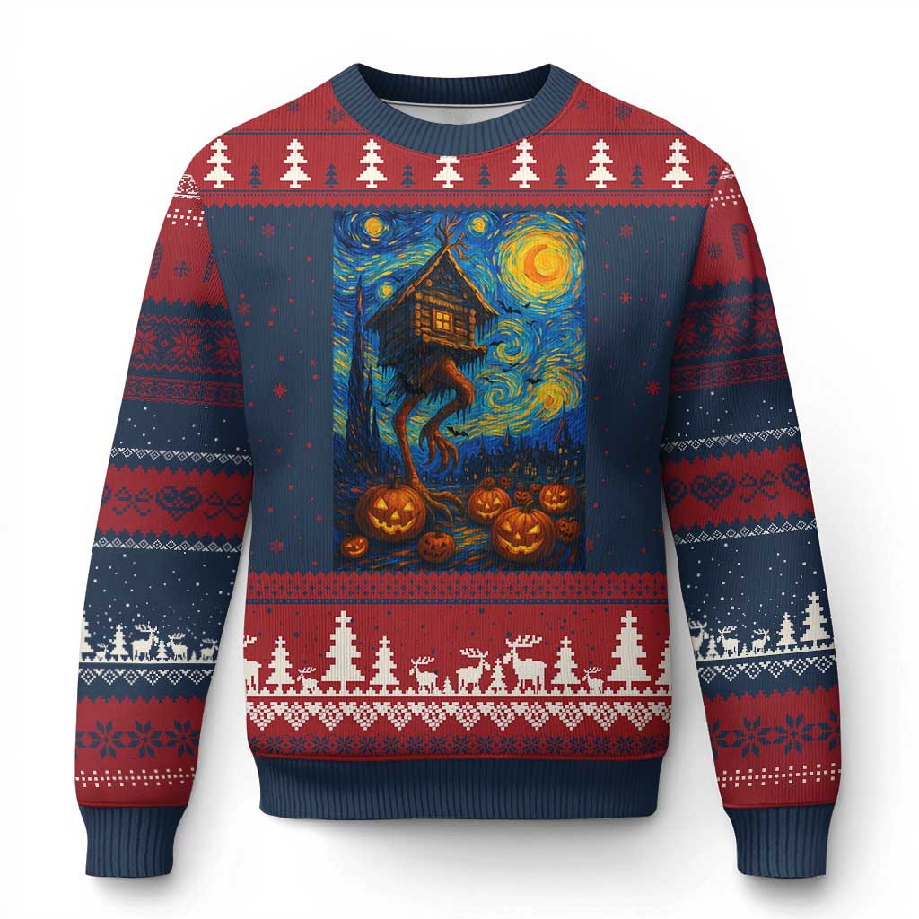 Baba Yaga House Ugly Christmas Sweater Starry Night Van Gogh Slavic Folklore Russia Fairy Tale - Wonder Print Shop
