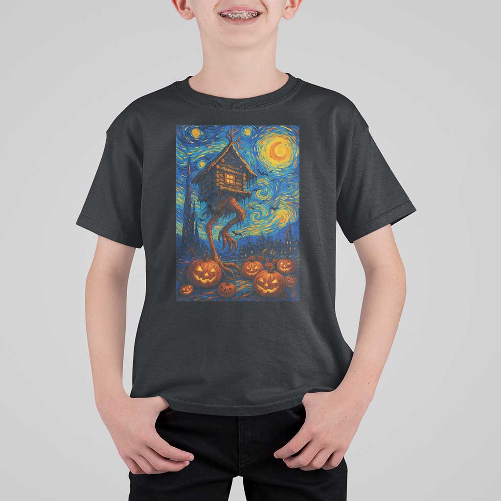 Baba Yaga House T Shirt For Kid Starry Night Van Gogh Slavic Folklore Russia Fairy Tale - Wonder Print Shop