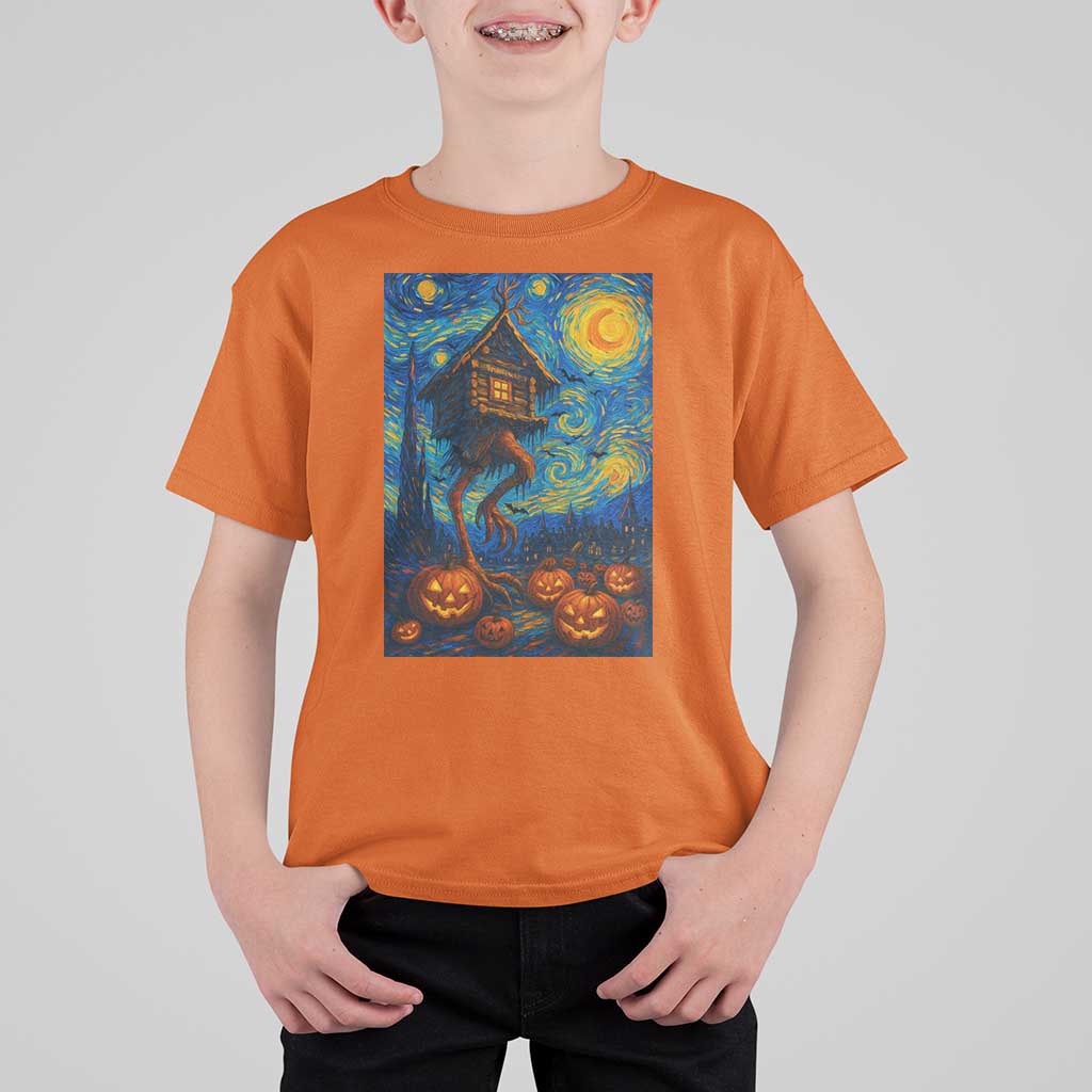 Baba Yaga House T Shirt For Kid Starry Night Van Gogh Slavic Folklore Russia Fairy Tale - Wonder Print Shop