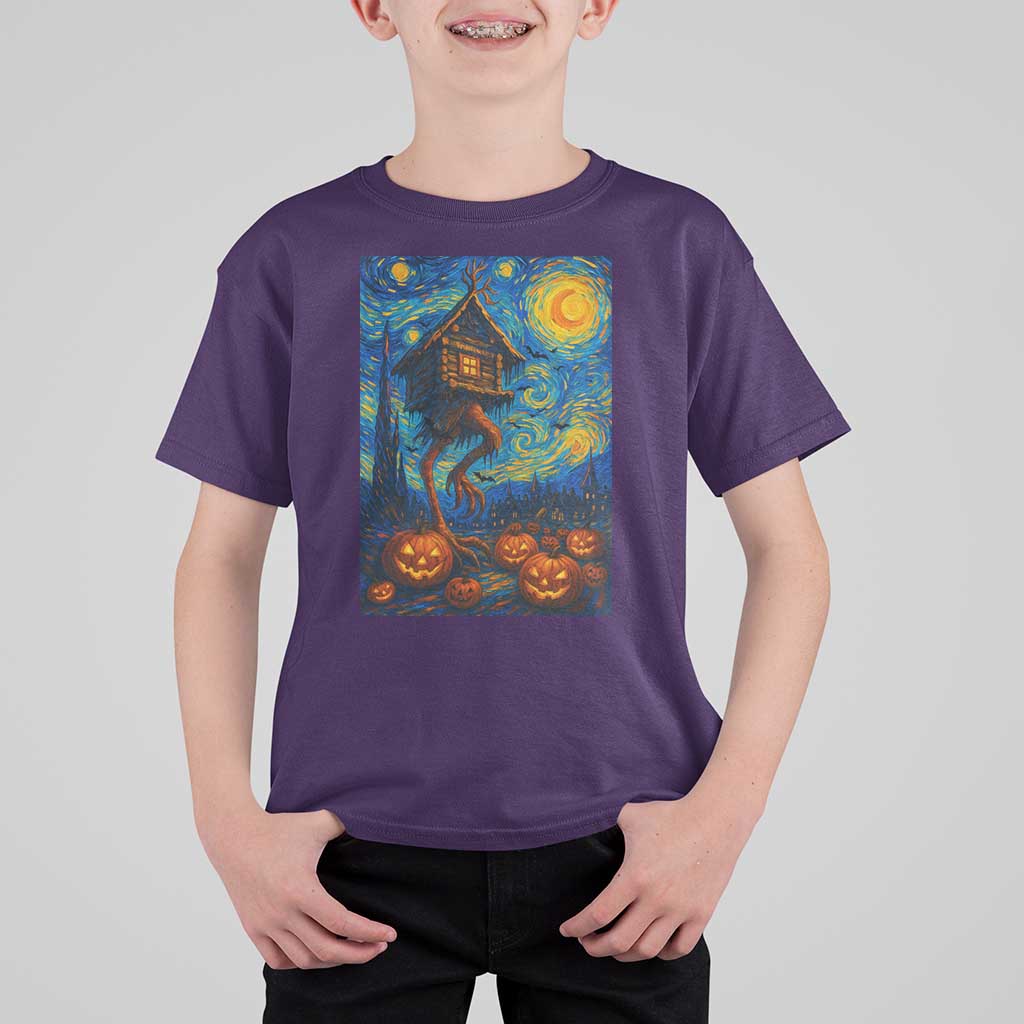 Baba Yaga House T Shirt For Kid Starry Night Van Gogh Slavic Folklore Russia Fairy Tale - Wonder Print Shop