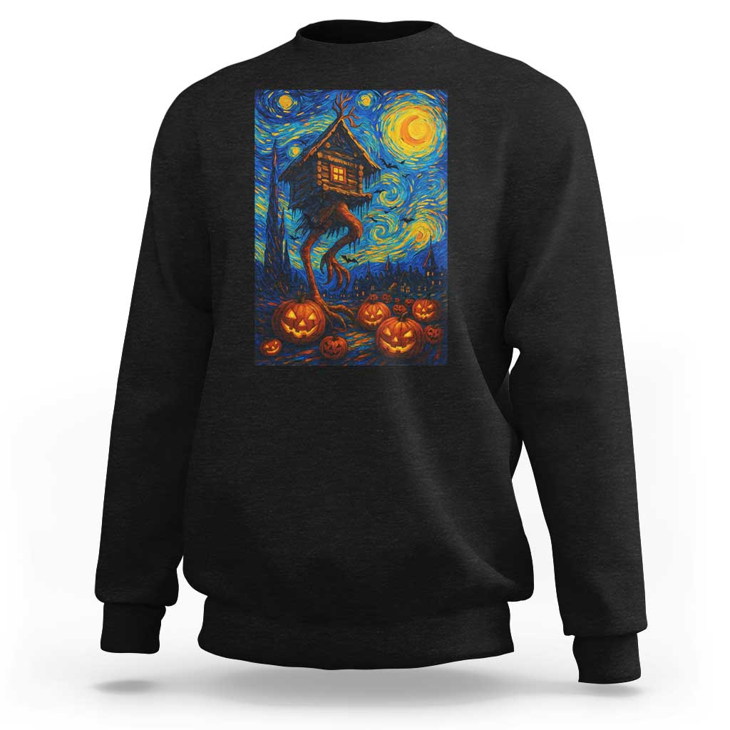Baba Yaga House Sweatshirt Starry Night Van Gogh Slavic Folklore Russia Fairy Tale - Wonder Print Shop