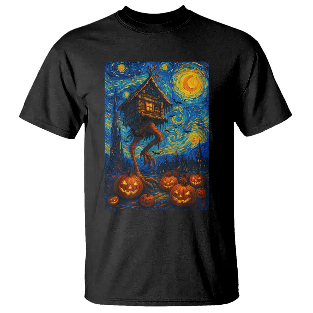 Baba Yaga House T Shirt Starry Night Van Gogh Slavic Folklore Russia Fairy Tale - Wonder Print Shop