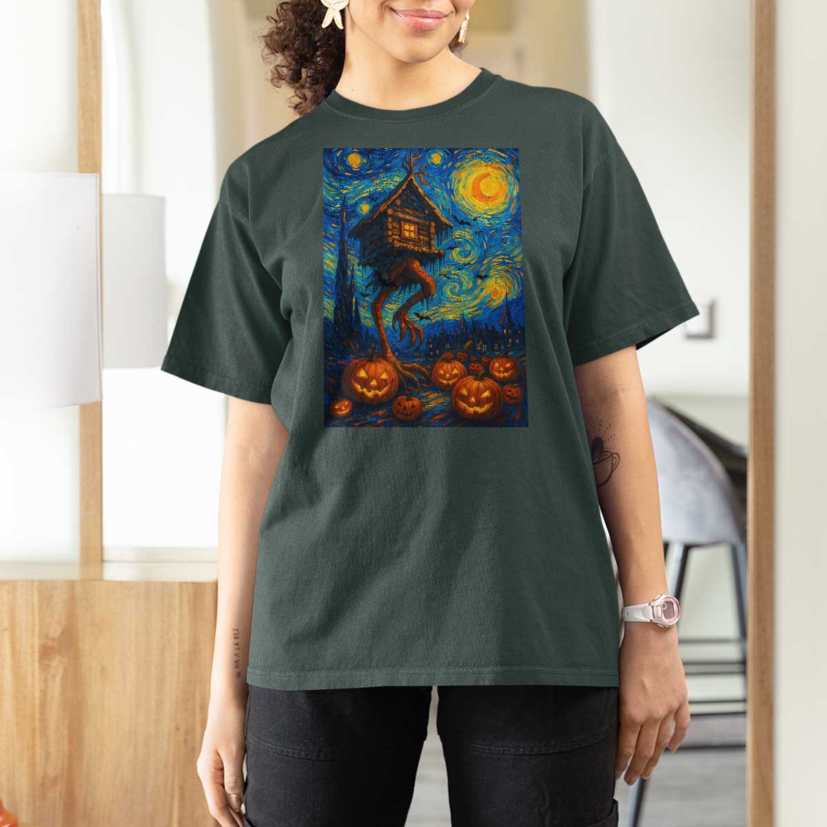 Baba Yaga House T Shirt For Women Starry Night Van Gogh Slavic Folklore Russia Fairy Tale - Wonder Print Shop