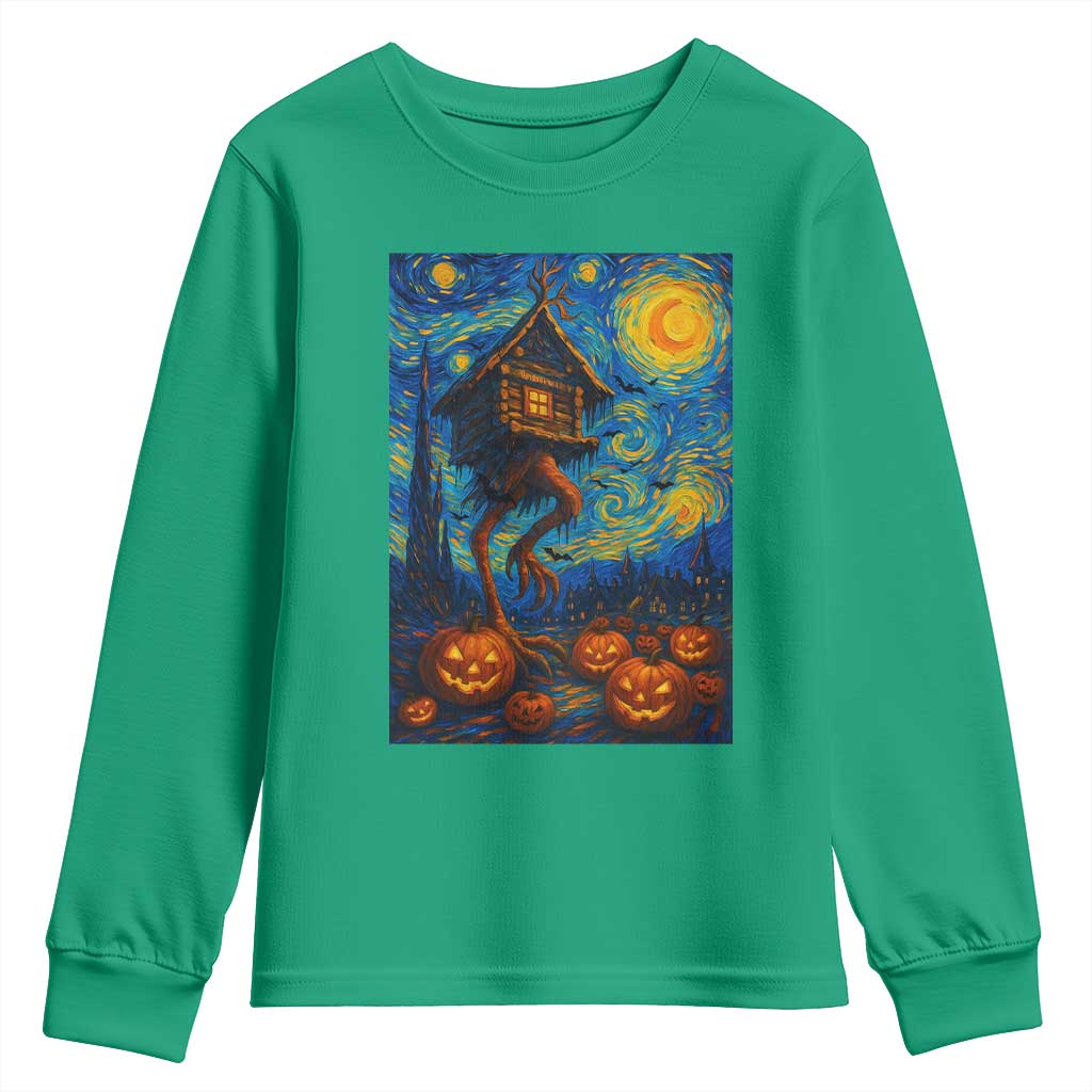 Baba Yaga House Youth Sweatshirt Starry Night Van Gogh Slavic Folklore Russia Fairy Tale - Wonder Print Shop