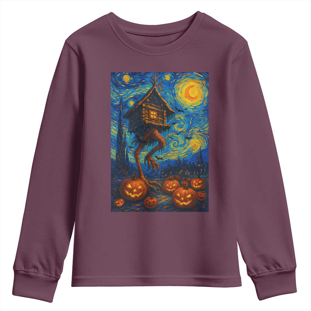 Baba Yaga House Youth Sweatshirt Starry Night Van Gogh Slavic Folklore Russia Fairy Tale - Wonder Print Shop