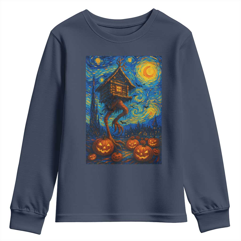 Baba Yaga House Youth Sweatshirt Starry Night Van Gogh Slavic Folklore Russia Fairy Tale - Wonder Print Shop