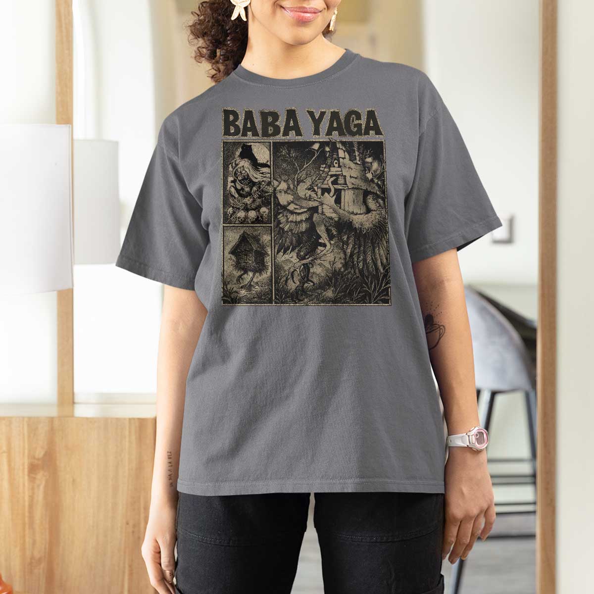 Baba Yaga House T Shirt For Women Slavic Folklore Russia Fairy Tale Horror Fans - Wonder Print Shop