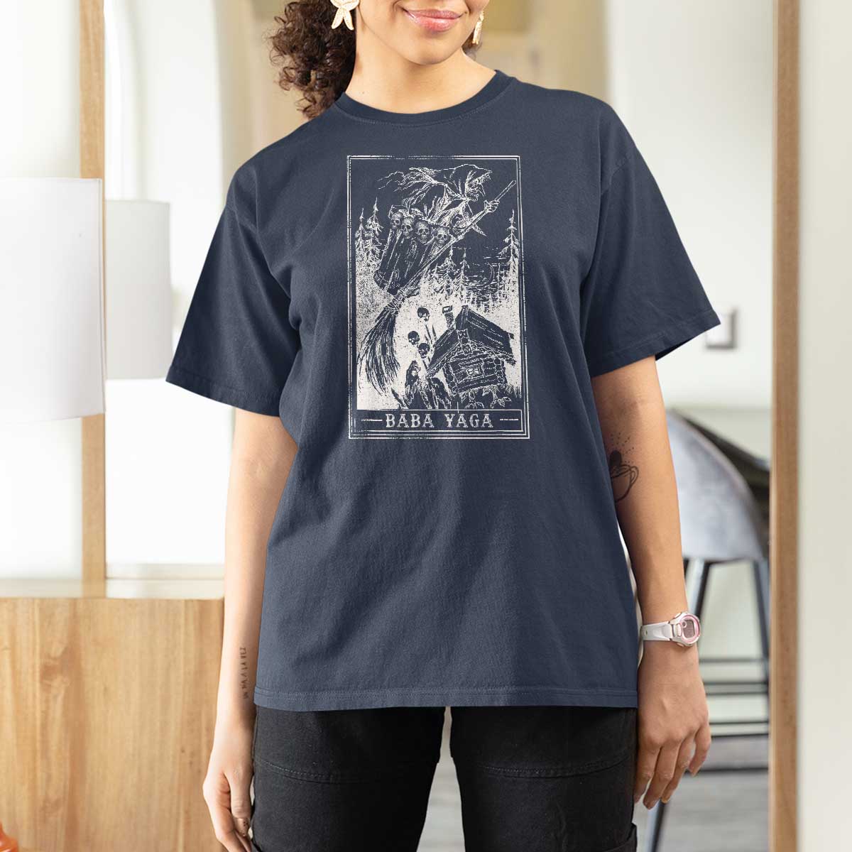Baba Yaga House Tarot Card T Shirt For Women Botanical Slavic Folklore Pagan Witchy - Wonder Print Shop