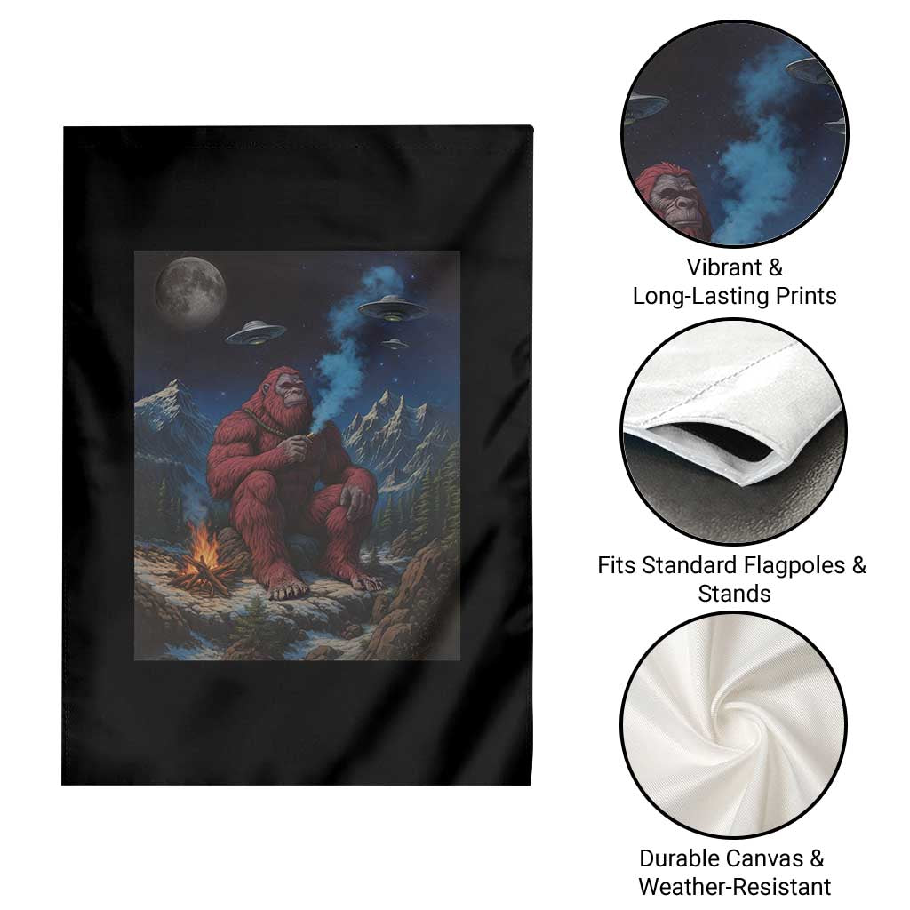 Funny Smoking Bigfoot Garden Flag Vintage Cigarette Sasquatch UFO Cryptid Meme - Wonder Print Shop