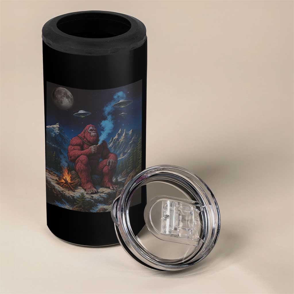 Funny Smoking Bigfoot 4 in 1 Can Cooler Tumbler Vintage Cigarette Sasquatch UFO Cryptid Meme - Wonder Print Shop