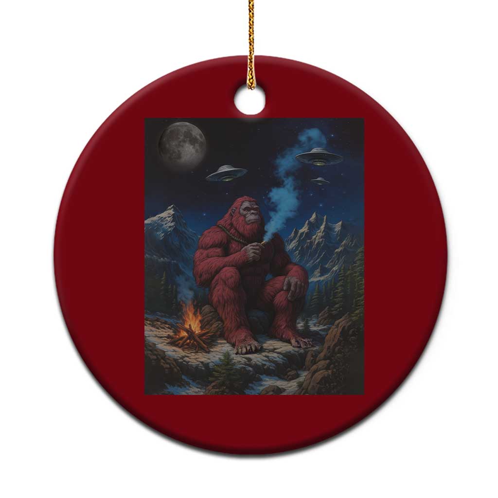 Funny Smoking Bigfoot Ceramic Ornament Vintage Cigarette Sasquatch UFO Cryptid Meme - Wonder Print Shop