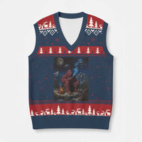Funny Smoking Bigfoot V-Neck Knit Sweater Vest Vintage Cigarette Sasquatch UFO Cryptid Meme - Wonder Print Shop