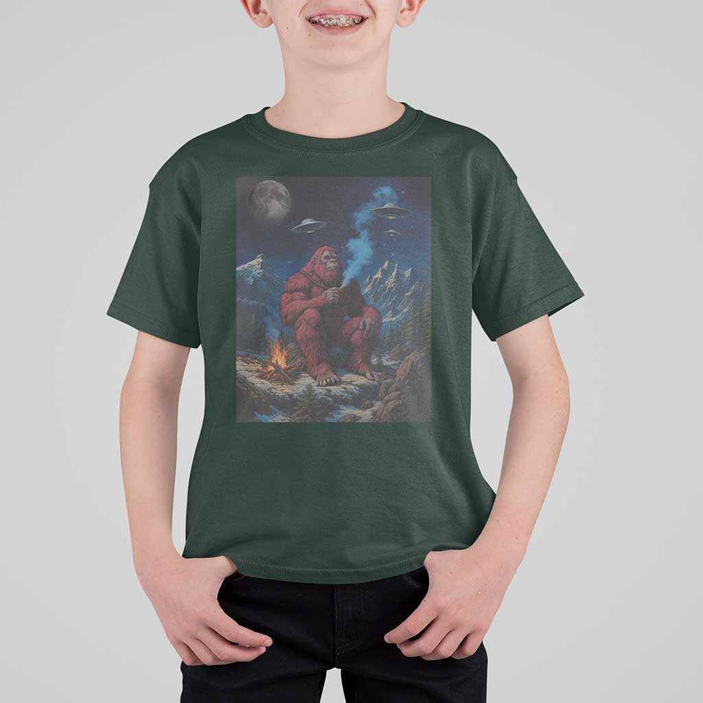 Funny Smoking Bigfoot T Shirt For Kid Vintage Cigarette Sasquatch UFO Cryptid Meme - Wonder Print Shop