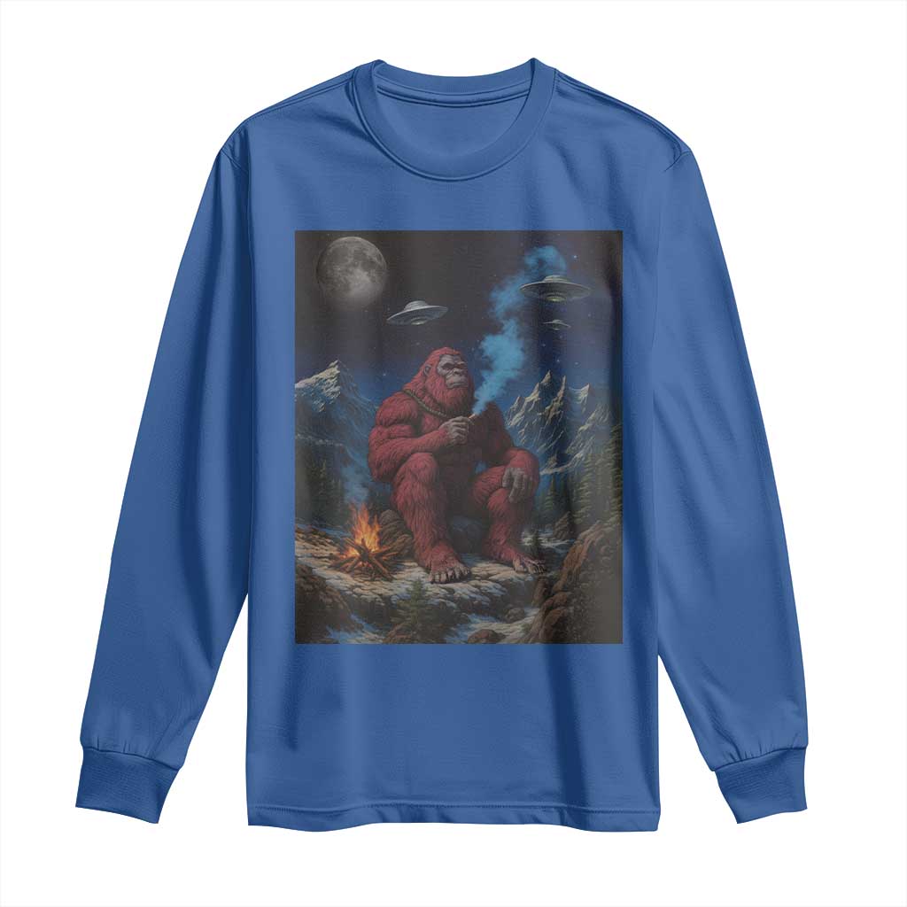 Funny Smoking Bigfoot Long Sleeve Shirt Vintage Cigarette Sasquatch UFO Cryptid Meme - Wonder Print Shop