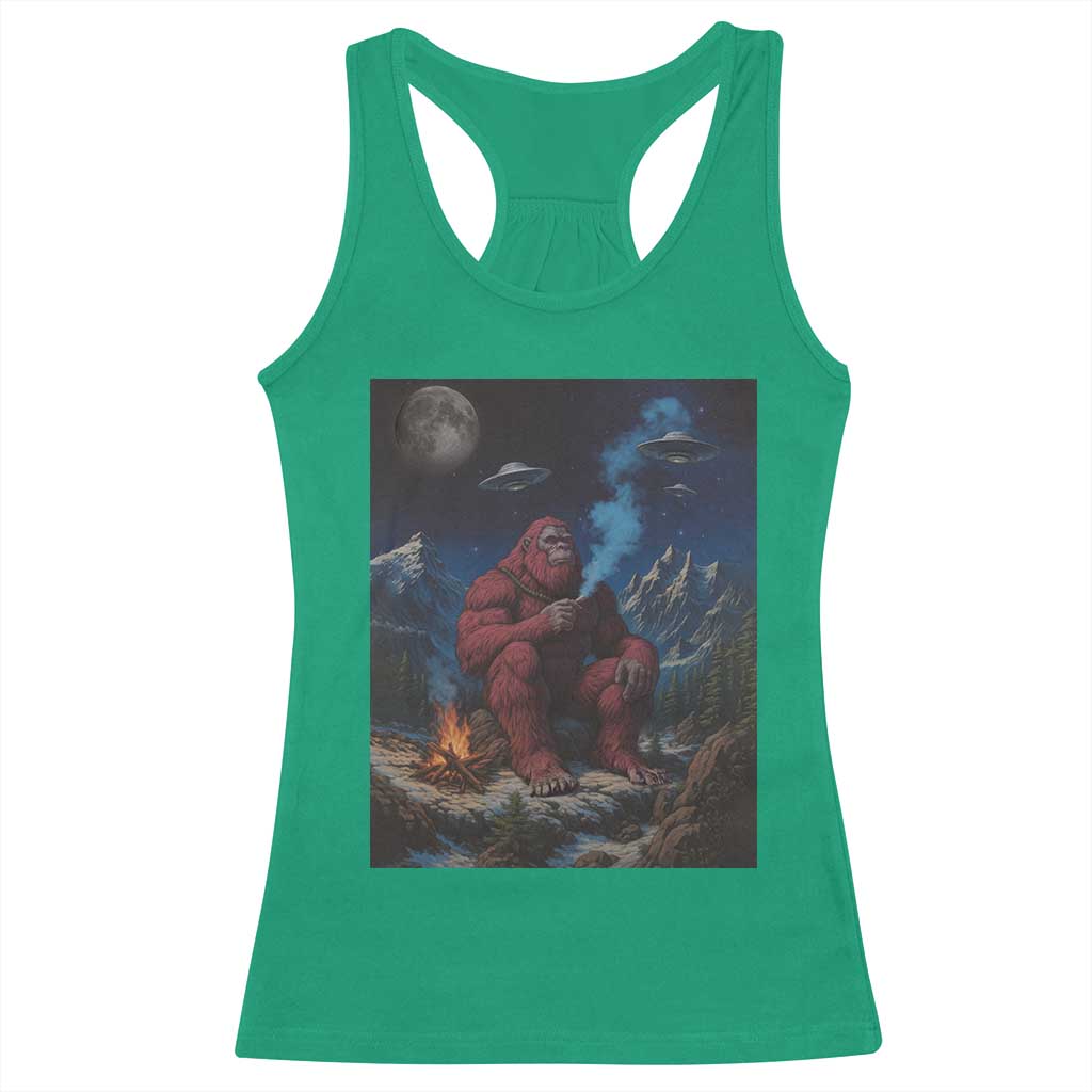 Funny Smoking Bigfoot Racerback Tank Top Vintage Cigarette Sasquatch UFO Cryptid Meme - Wonder Print Shop