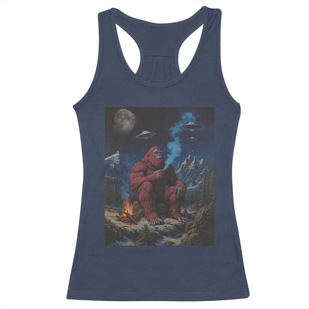 Funny Smoking Bigfoot Racerback Tank Top Vintage Cigarette Sasquatch UFO Cryptid Meme - Wonder Print Shop