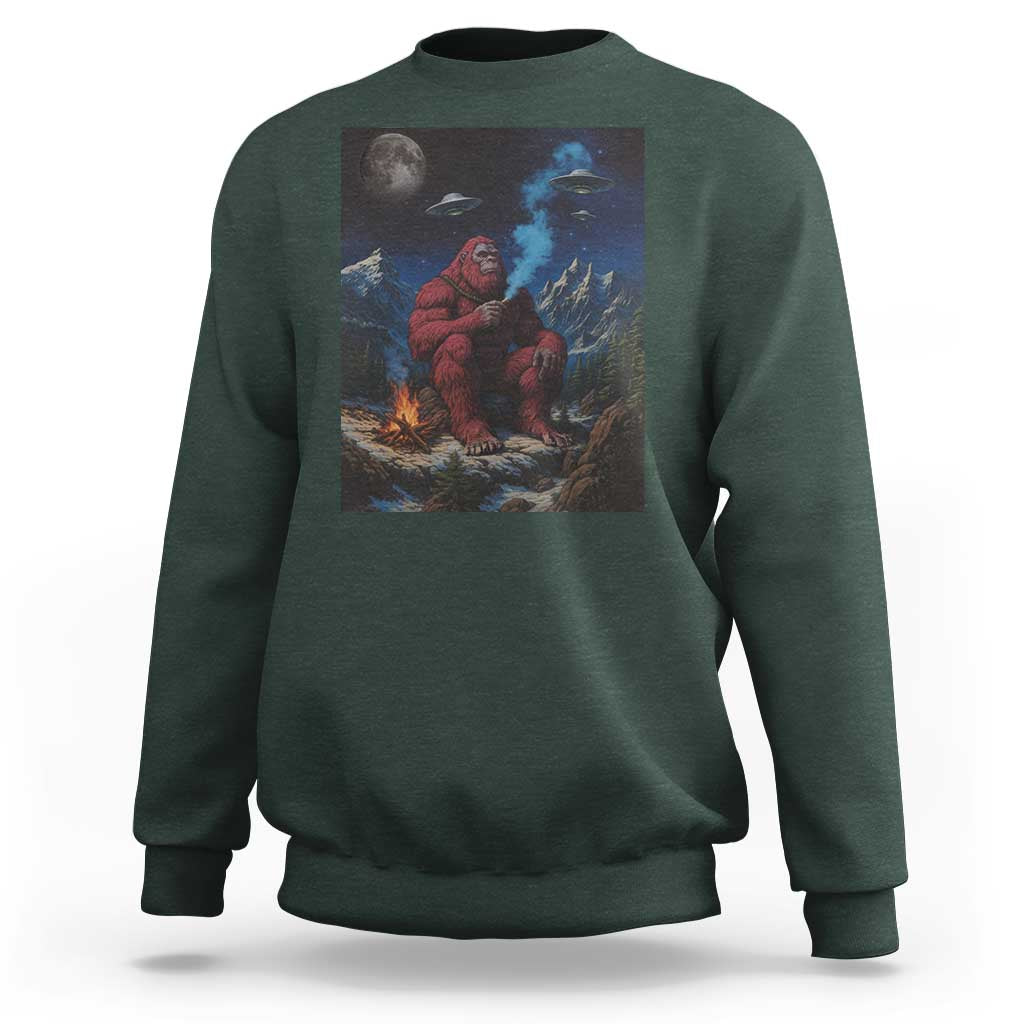 Funny Smoking Bigfoot Sweatshirt Vintage Cigarette Sasquatch UFO Cryptid Meme - Wonder Print Shop