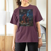 Funny Smoking Bigfoot T Shirt For Women Vintage Cigarette Sasquatch UFO Cryptid Meme - Wonder Print Shop