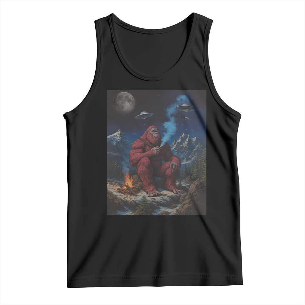 Funny Smoking Bigfoot Tank Top Vintage Cigarette Sasquatch UFO Cryptid Meme - Wonder Print Shop