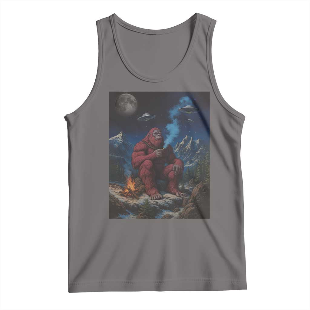 Funny Smoking Bigfoot Tank Top Vintage Cigarette Sasquatch UFO Cryptid Meme - Wonder Print Shop