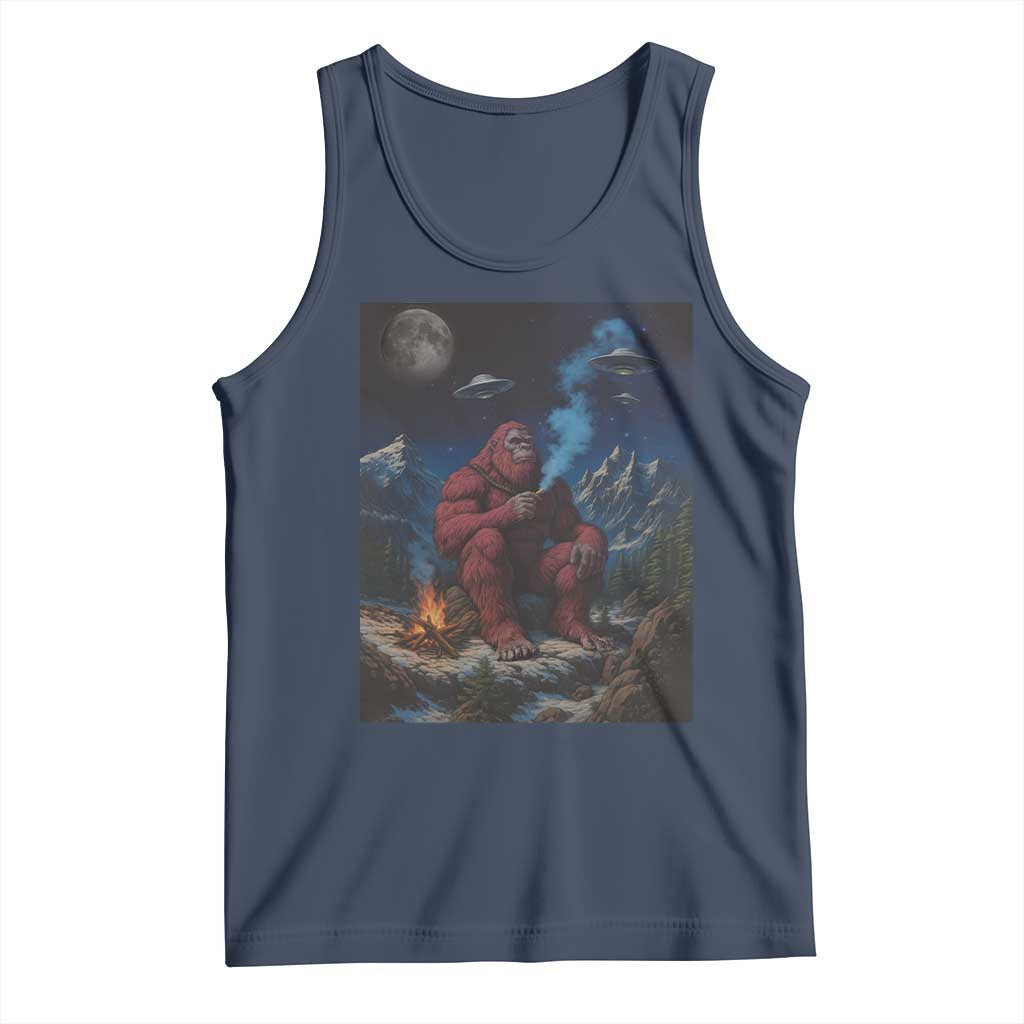 Funny Smoking Bigfoot Tank Top Vintage Cigarette Sasquatch UFO Cryptid Meme - Wonder Print Shop