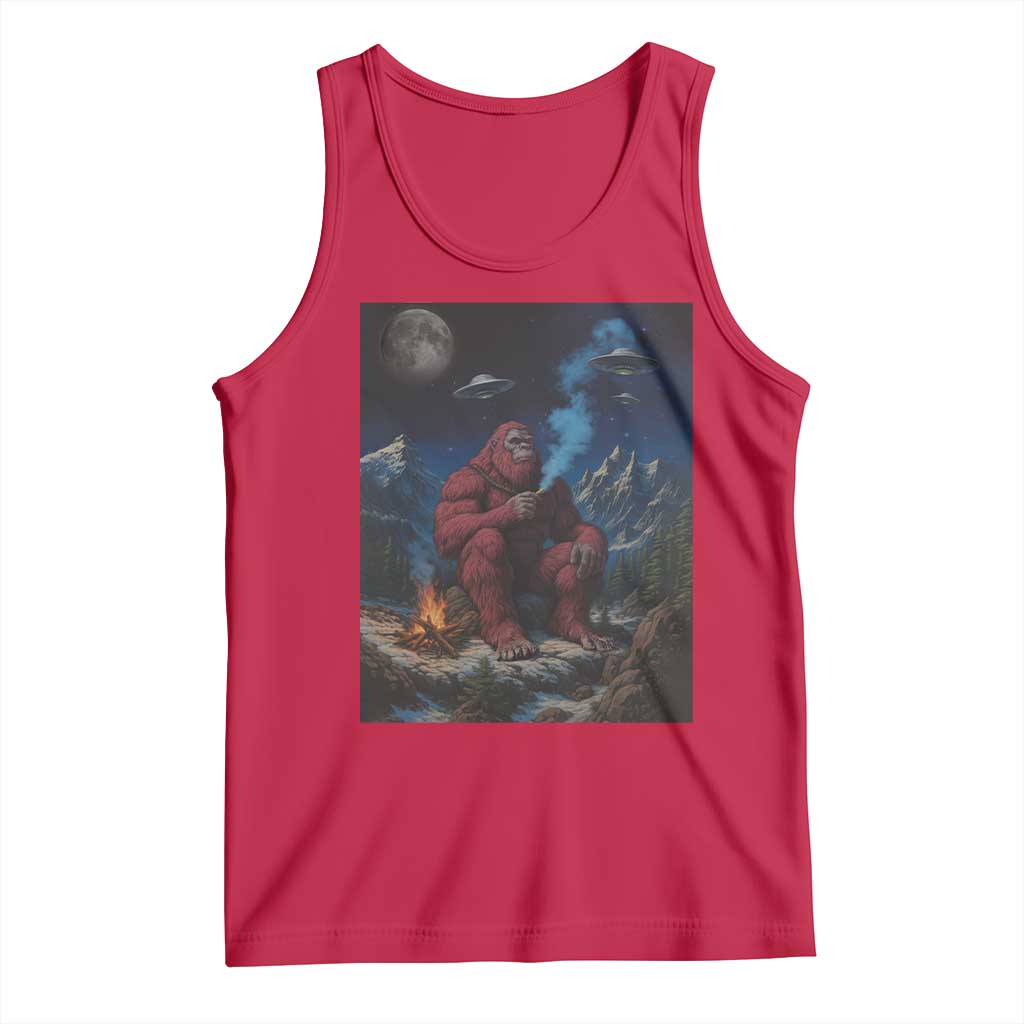 Funny Smoking Bigfoot Tank Top Vintage Cigarette Sasquatch UFO Cryptid Meme - Wonder Print Shop