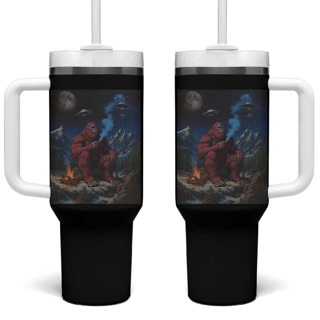 Funny Smoking Bigfoot Tumbler With Handle Vintage Cigarette Sasquatch UFO Cryptid Meme - Wonder Print Shop
