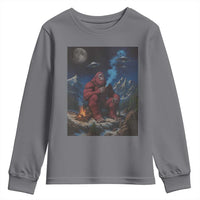 Funny Smoking Bigfoot Youth Sweatshirt Vintage Cigarette Sasquatch UFO Cryptid Meme - Wonder Print Shop