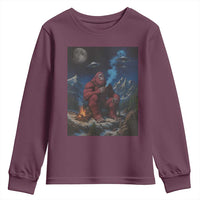 Funny Smoking Bigfoot Youth Sweatshirt Vintage Cigarette Sasquatch UFO Cryptid Meme - Wonder Print Shop