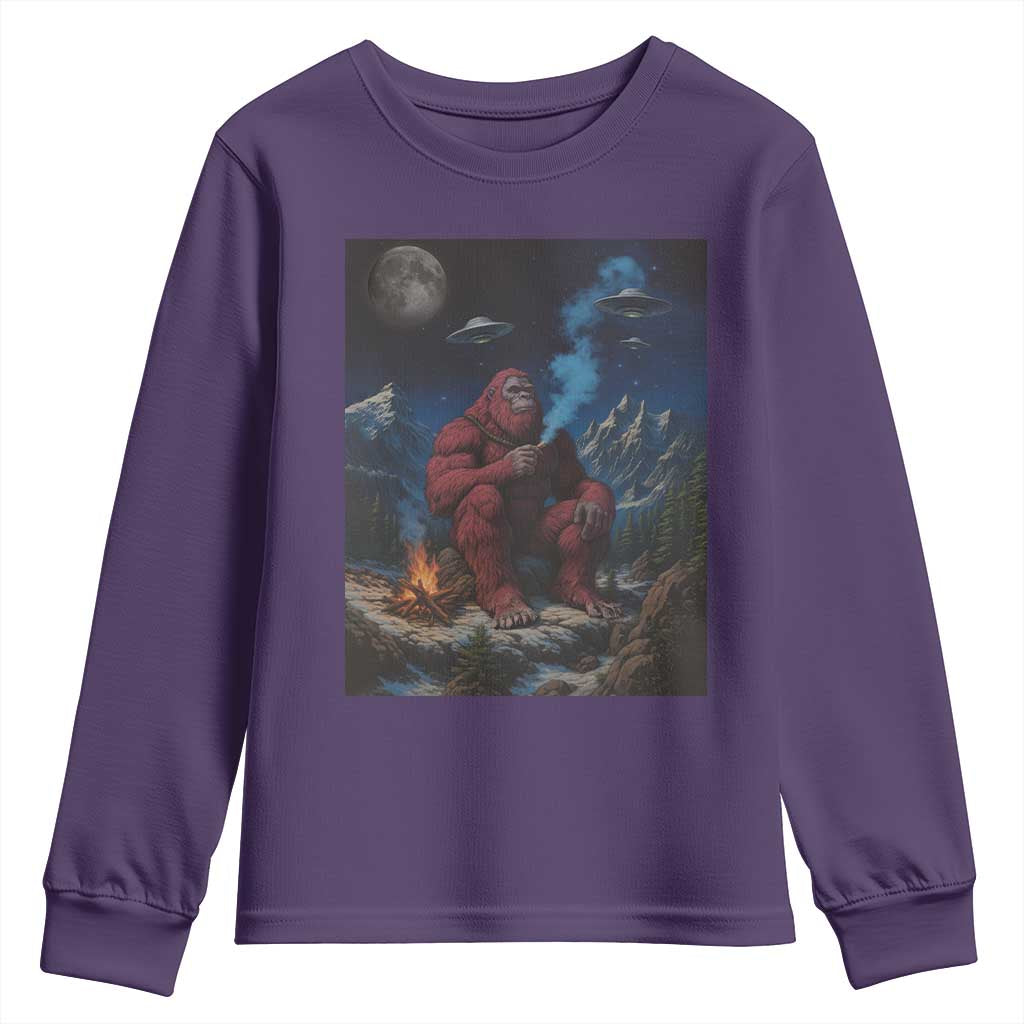 Funny Smoking Bigfoot Youth Sweatshirt Vintage Cigarette Sasquatch UFO Cryptid Meme - Wonder Print Shop