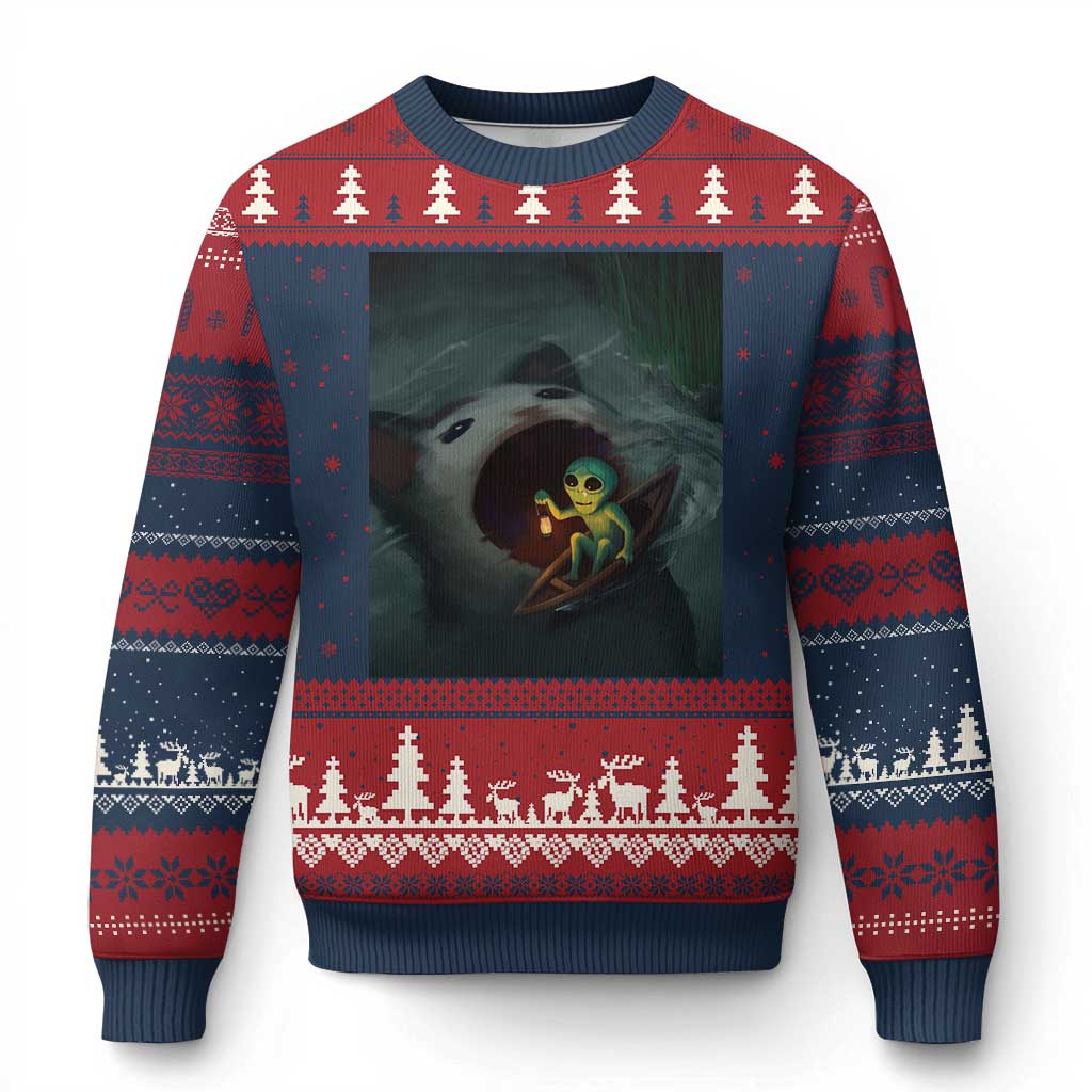 Funny Alien Cat Meme Ugly Christmas Sweater Weird Silly - Wonder Print Shop