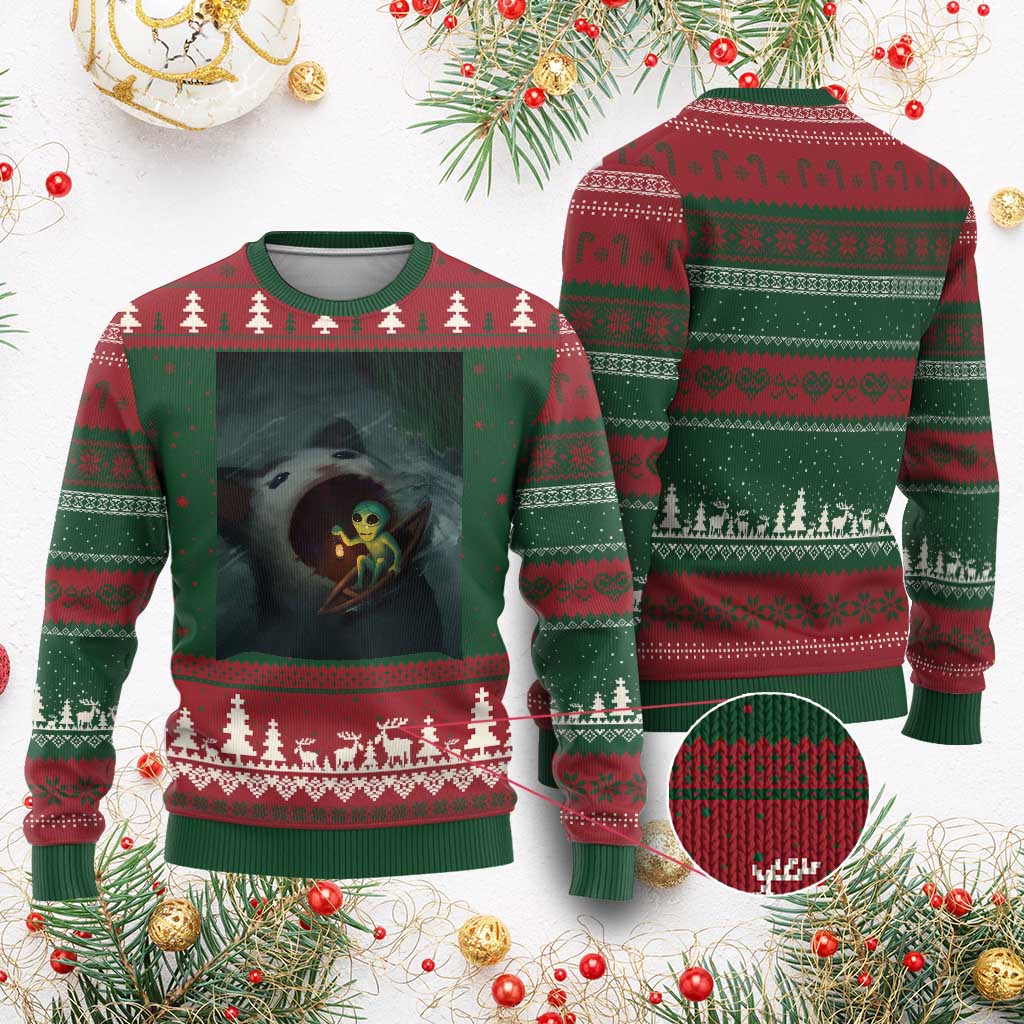 Funny Alien Cat Meme Ugly Christmas Sweater Weird Silly - Wonder Print Shop